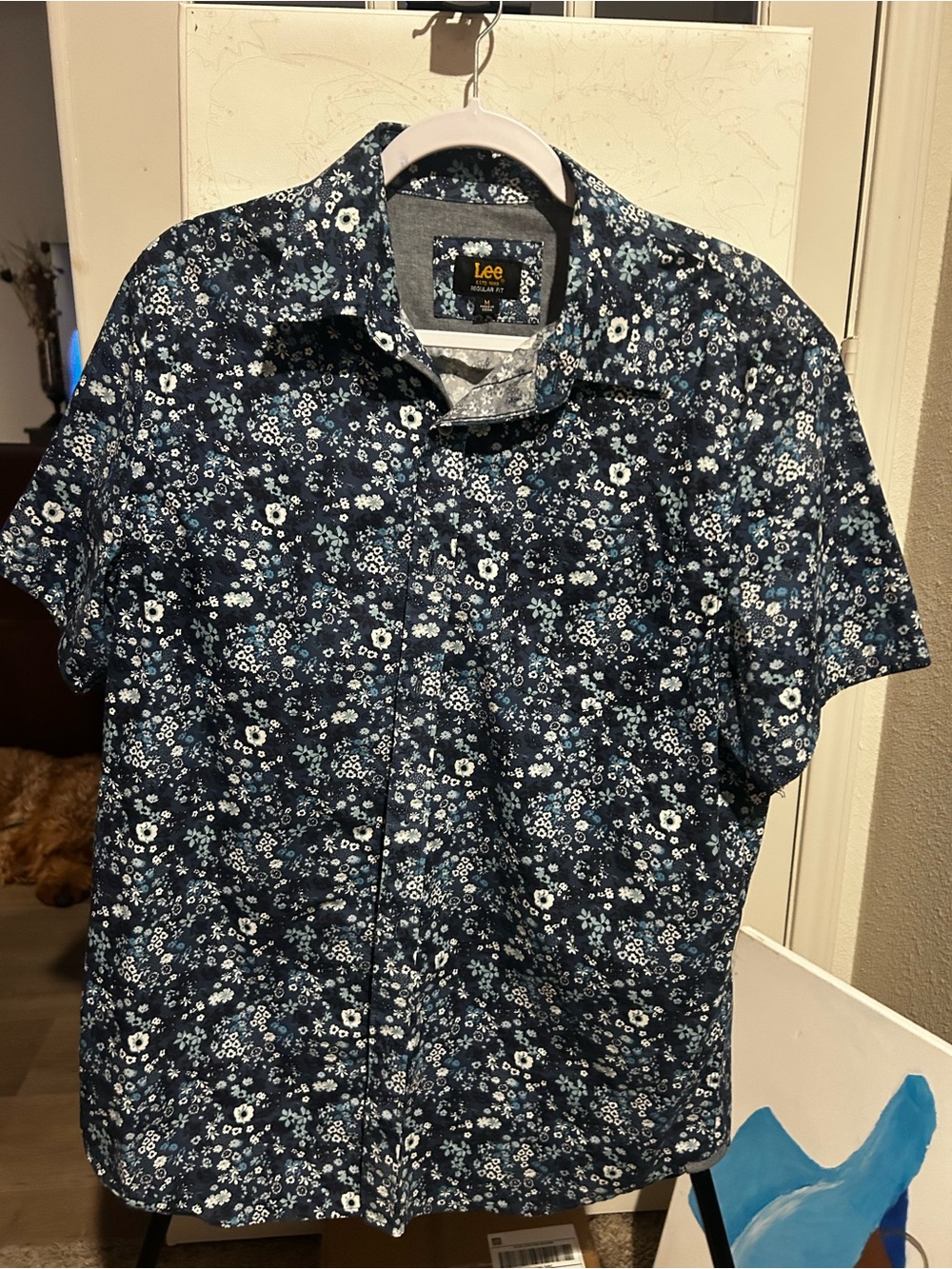 Lee Navy Blue Floral Short-Sleeve Button-Down Shirt